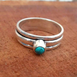 Anello da donna con pietra iridescente rotonda, anello a più fasce, gioielli vintage alla moda in stile boho - Product Image 2