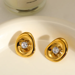 Modernos Pendientes Geométricos de Acero Inoxidable 304 Chapados en Oro de 18K con Circonita, Joyería de Diseño de Contraste de Metal en Colores Mixtos para Mujer - Product Image 4