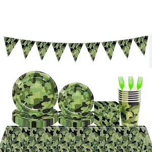 82PCS Camouflage Themed Party Supplies Paper Plates Napkins Party Cups for Camouflages Hunting Army Military Party Decorations