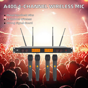 A400 High Quality 4-Channel UHF Dynamic Professional <b>Wireless</b> Microphone System 4 Handheld Karaoke Stage <b>Mics</b> Metal Material - Product Image 2