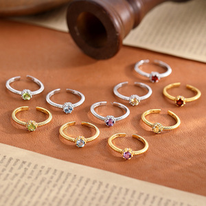 9 Vintage 4mm Natural Stone Waterproof Non Tarnish <b>Ring</b> Gold Plated Sterling <b>Silver</b> Open S925 Promise <b>Chunky</b> Fine Jewelry - Product Image 4