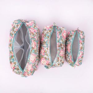 Quilted Custom Eco-friendly Cotton Women's Makeup Bags Large Portable Travel for <b>Cosmetic</b> <b>Organizer</b> Foldable Wash Pouches - Product Image 3