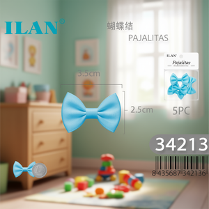 Fermagli per capelli Ilan Bow Ties 3,5 cm x 2,5 cm azzurro chiaro per bambini, set da 5 pezzi - Product Image 3
