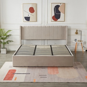 <span class=keywords><strong>Lit</strong></span> plateforme King Size avec tête de <span class=keywords><strong>lit</strong></span> à dossier haut en <span class=keywords><strong>velours</strong></span> <span class=keywords><strong>beige</strong></span>, rembourré, avec rangement hydraulique à vérin à gaz - Product Image 2