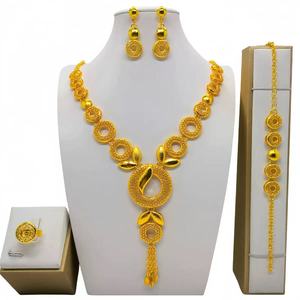 Arabia Saudita 24K chapado en oro joyería Africana nupcial collar pendientes anillos pulsera indio señoras conjunto <span class=keywords><strong>de</strong></span> joyería - Product Image 6