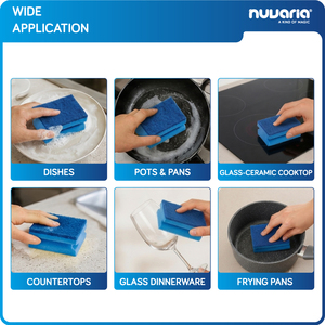 Spugna Abrasiva Antigraffio con Impugnatura Ergonomica, Fibra Blu e Schiuma a Pori Fini per Pulizia Cucina - Product Image 4