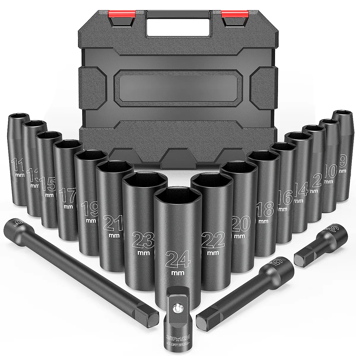 E6666 20PCS 1/2-Inch Drive Metric Deep Cr-V Impact Wrench torque Socket Set