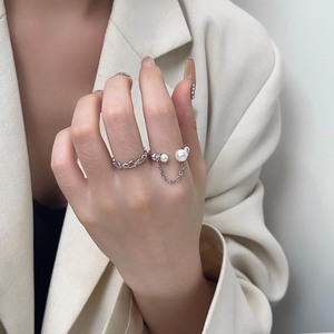 Silver Ruitai S925 Sterling Silver Pearl Chain <b>Ring</b> Heart Shape Openwork Design Women's Fashion Jewelry Gift - Product Image 3