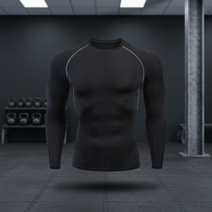 Men's <b>Black</b> <b>Long</b> <b>Sleeve</b> Compression Shirt Quick Dry Slim Fit O-Neck Base Layer <b>Top</b> Wholesale Custom LOGO Print Design Supplier - Product Image 2
