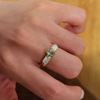 Bague en argent plaqué or 18 carats épais avec topaze bleue pour femme, forme géométrique, style féminin, ensemble de bagues avec pierre bleue, bijoux chrétiens