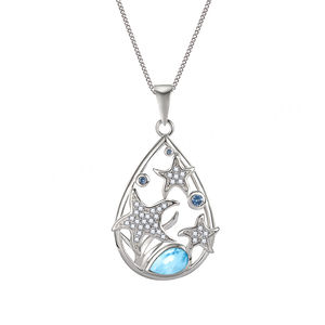 Collier pendentif étoile de mer en argent sterling 925 avec pavé de CZ et larimar naturel, vente en gros - Product Image 1
