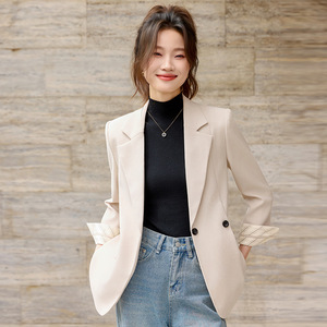 Women's Blazer Off White Solid Color Polyester Anti Wrinkle Spring Autumn Casual Korean Style Elegant Fit - Product Image 1