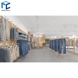 Moda Retail Garment Shop Design de Interiores Mulheres Vestuário Loja Decor Jeans Shop Counter Design Roupas Display Racks Prateleira - Product Image 3