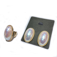 17 km — ensemble de boucles d'oreilles et bagues ovales, bijoux Vintage pour femme en plaqué or, grande perle, bande ouverte, anneau enroulé