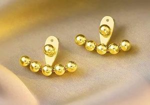 Xinfly Solid 18k Gold Ball <b>Earrings</b> for Women Real Gold Cute Push <b>Back</b> Italian Beaded Stud <b>Earrings</b> Fine Bride Jewelry - Product Image 2