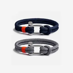 Schlussverkauf Herren-Schmuck Edelstahl Nylon-Zange Seilschnur-Armband individuelles Logo handgefertigtes U-Form-Schnallenarmband