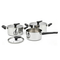 GOLDEN KEY OEM ODM Batterie de cuisine moderne en acier inoxydable triple couche, finition poli miroir, avec couvercles en verre à rebord large, pour intérieur et extérieur