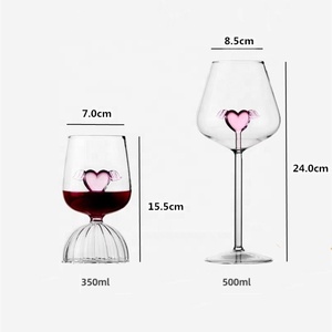 Forma di <span class=keywords><strong>vetro</strong></span> a forma di cuore creativo personalizzato forma di fiore all'interno di rosa rossa 3D cuore bicchieri di vino tazza con ala per matrimonio da tavolo regalo - Product Image 2