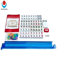 Ensemble complet de jeu de Mahjong américain avec supports bleus, jetons colorés, livre d'instructions, dés, jeu de tuiles portable pour divertissement familial
