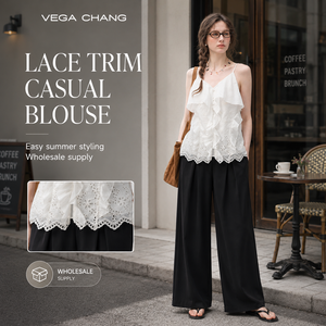 VEGA CHANG Top a Canotta Bianco con Ricamo a Occhiello e Volant per Donna, Scollo a V, Senza Maniche, con Bordo in Pizzo, <span class=keywords><strong>Blusa</strong></span> Casual, Ingrosso - Product Image 3