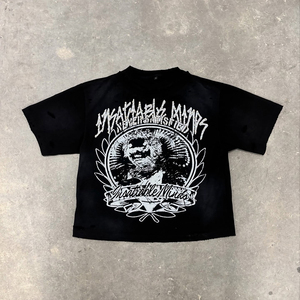 Huili <span class=keywords><strong>Basic</strong></span> Short Sleeve Heavyweight Cotton Boxy Cropped T-shirts op maat bedrukt heren T-shirt met sunfaded gewassen rhinestone print - Product Image 2