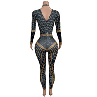 Combinaison Nefertiti Diamante, combinaison en strass, costume de danse de festival pour femmes, tenue de club, spectacle de drag, combinaison une pièce