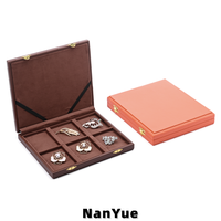 Boîte à bijoux en cuir PU personnalisée avec logo, fermoir doré, doublure en velours, 6 compartiments, boîte de rangement rectangulaire pour bijoux