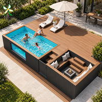 Piscine hors sol rectangulaire élégante avec fenêtre latérale transparente, jacuzzi extérieur pour la famille, en fibre de verre
