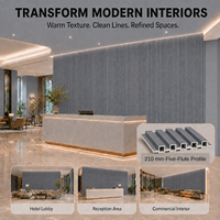 Panneau mural rainuré en WPC gris MORLENX, profil creux de 210 mm, revêtement intérieur pour la conception d'hôtels et de villas modernes