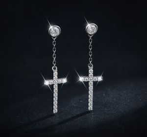 Boucles d'oreilles tendance en argent plaqué platine 3 mm, motif croix blanche, bijoux élégants en moissanite testée par instrument - Product Image 3
