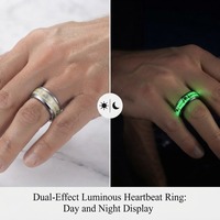Cincin Hadiah Pernikahan EKG Detak Jantung Kristal Bercahaya Dalam Gelap Berlapis Emas Baja Tahan Karat Pria Wanita Warna Perak Efek Ganda