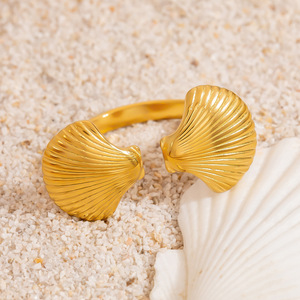 Anillo de acero inoxidable estilo europeo americano con estrella de mar y perla, temática oceánica, chapado en oro de 18k, abierto, para mujer, regalo de joyería. - Product Image 4