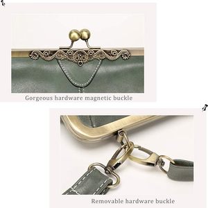 Segacer Women Vintage Small Retro Kiss Lock Crossbody <b>Purse</b> Handbag Microfiber Leather Messenger Bag Gray <b>Pink</b> - Product Image 4