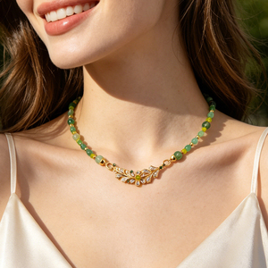 Collar Elegante de Moda para Mujer, Chapado en Oro, con Cuentas de Ágata, Piedra Natural de Jade Verde, a la Moda - Product Image 1