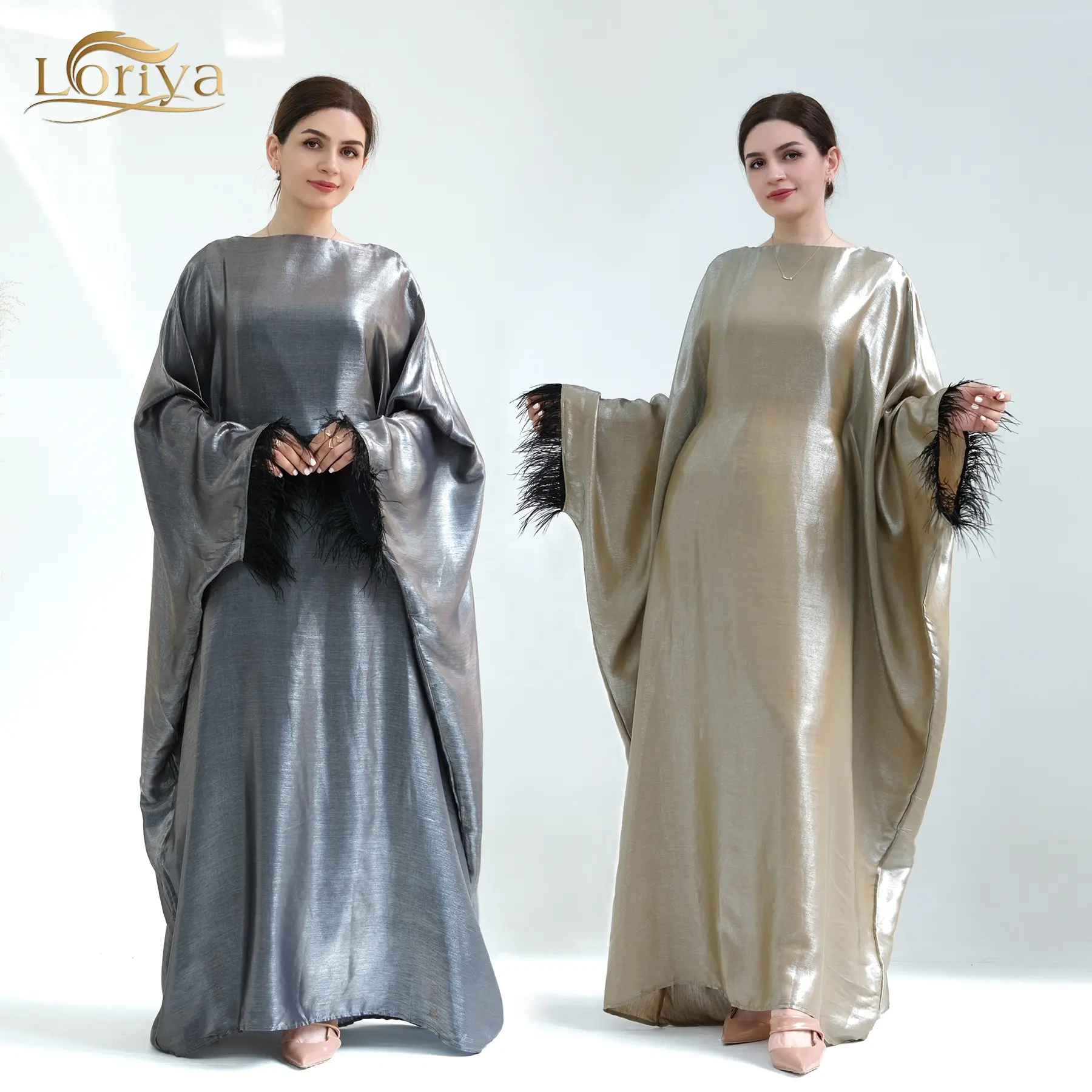 Loriya Islamic Clothing Feather Geschlossen Abayas Frauen Muslim Kleid Türkei Dubai Abaya Modest Kleid mit Inside Tie Belt