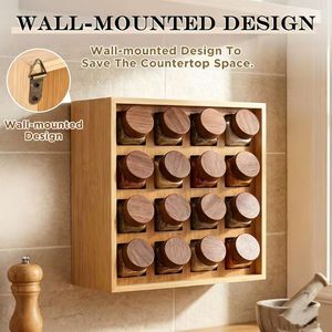 Cross-border wooden <b>storage</b> <b>rack</b>, wall-mounted <b>storage</b> for <b>kitchen</b> seasonings and spices, multi-compartment <b>storage</b> <b>rack</b>, - Product Image 2