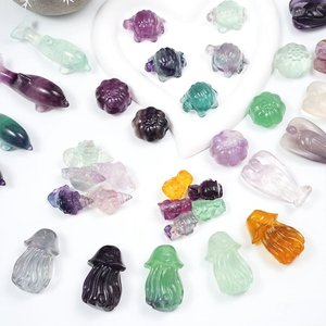 งานแกะสลักคริสตัลธรรมชาติรูปสัตว์ขนาดเล็ก ฟลูออไรต์สีรุ้ง สำหรับทำเครื่องประดับ ขายส่ง - Product Image 2