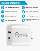 Adaptateur USB Type C 2 en 1 3A 2 ports QC3.0 USB PD Charge rapide 20W Chargeur mural USB-C avec câble pour appareil photo (Écologique)
