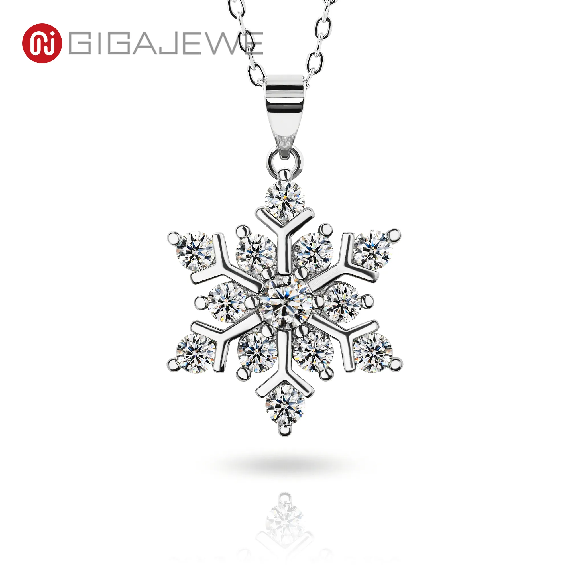 GIGAJEWE white green blue color snowflake 925 silver pendant 18k white gold plated necklace for Christmas gift