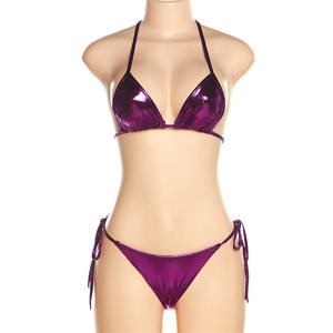 2023 dos nu deux pièces Bikini à lacets licou <span class=keywords><strong>Vinyle</strong></span> femmes maillots de bain Sexy Bikini ensembles - Product Image 5