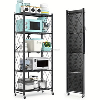 Étagère de rangement pliable en métal à roulettes, sans boulons, noire, sans assemblage, organisateur de garage pliable