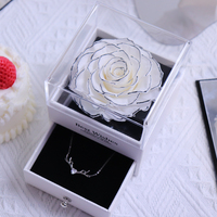 Boîte carrée transparente personnalisée, faite à la main, pour rose éternelle, avec couvercle coulissant, pour bague et collier, rose rouge, Fête des Mères