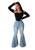 Jean en denim pour femme, coupe large, taille haute, style vintage, évasé, en coton, pour femmes grandes tailles