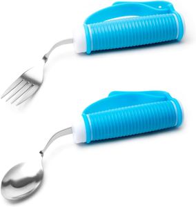 Juego de utensilios adaptativos flexibles de acero inoxidable con peso antivibración, mango de goma antideslizante para personas mayores con temblores en las manos - Product Image 1