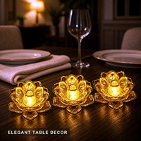 Lilin LED Tanpa Api Berbentuk Bunga Teratai Cina Tanpa Kabel, Lampu Lilin Plastik Bertenaga Baterai untuk Dekorasi Rumah dan Pesta