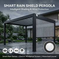 Pergola motorisée moderne à lames orientables avec capteur de pluie intelligent, écran électrique coupe-vent pour balcon résidentiel, terrasse et gazebo