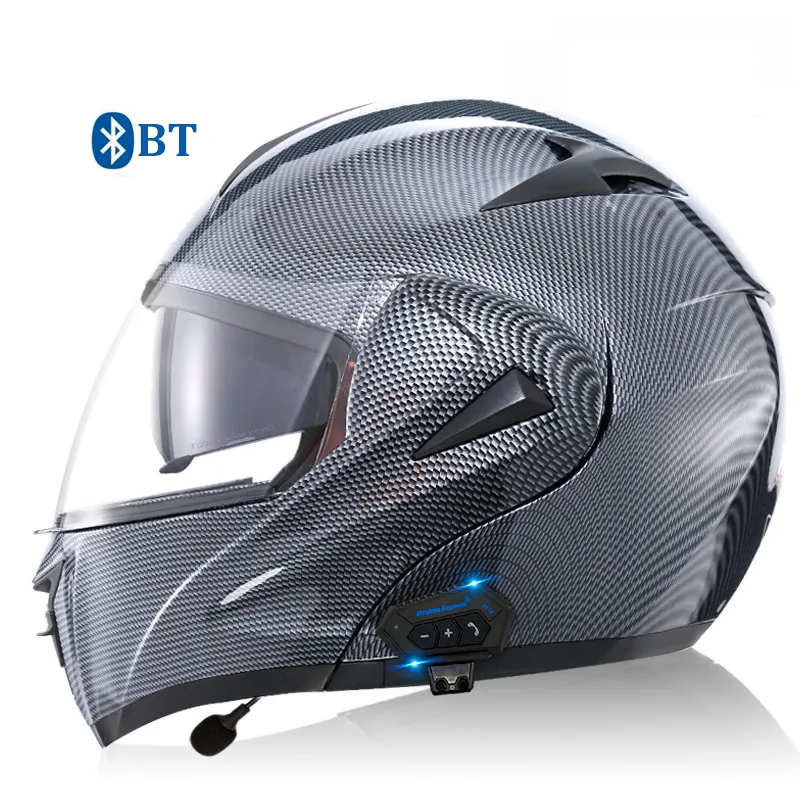 Factory custom DOT German modular helmets gets flipped carbon fiber halmet Cascos Blue tooth Inter Cross motorcycle helmet