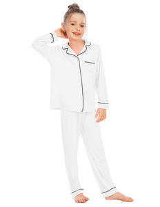 Çocuk pijama seti yumuşak pamuk Modal uzun kollu gömlek pantolon düğme kapatma Logo ön rahat ev pijama - Product Image 4