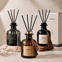 Diffuseur d'huiles essentielles AIKUN 100ml, flacon en verre de luxe, marque privée, avec fleurs séchées et bâtonnets en rotin
