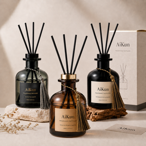 AIKUN 100ml Private Label Luxury Glass Bottle Essential Oil Aroma Dry Flower Reed <b>Diffuser</b> with Rattan <b>Sticks</b> - Product Image 3